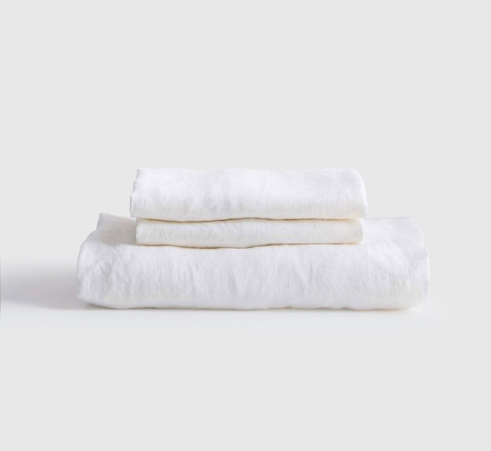 New Quince 100% European Flax Linen 3Pc Fitted Sheet Set White